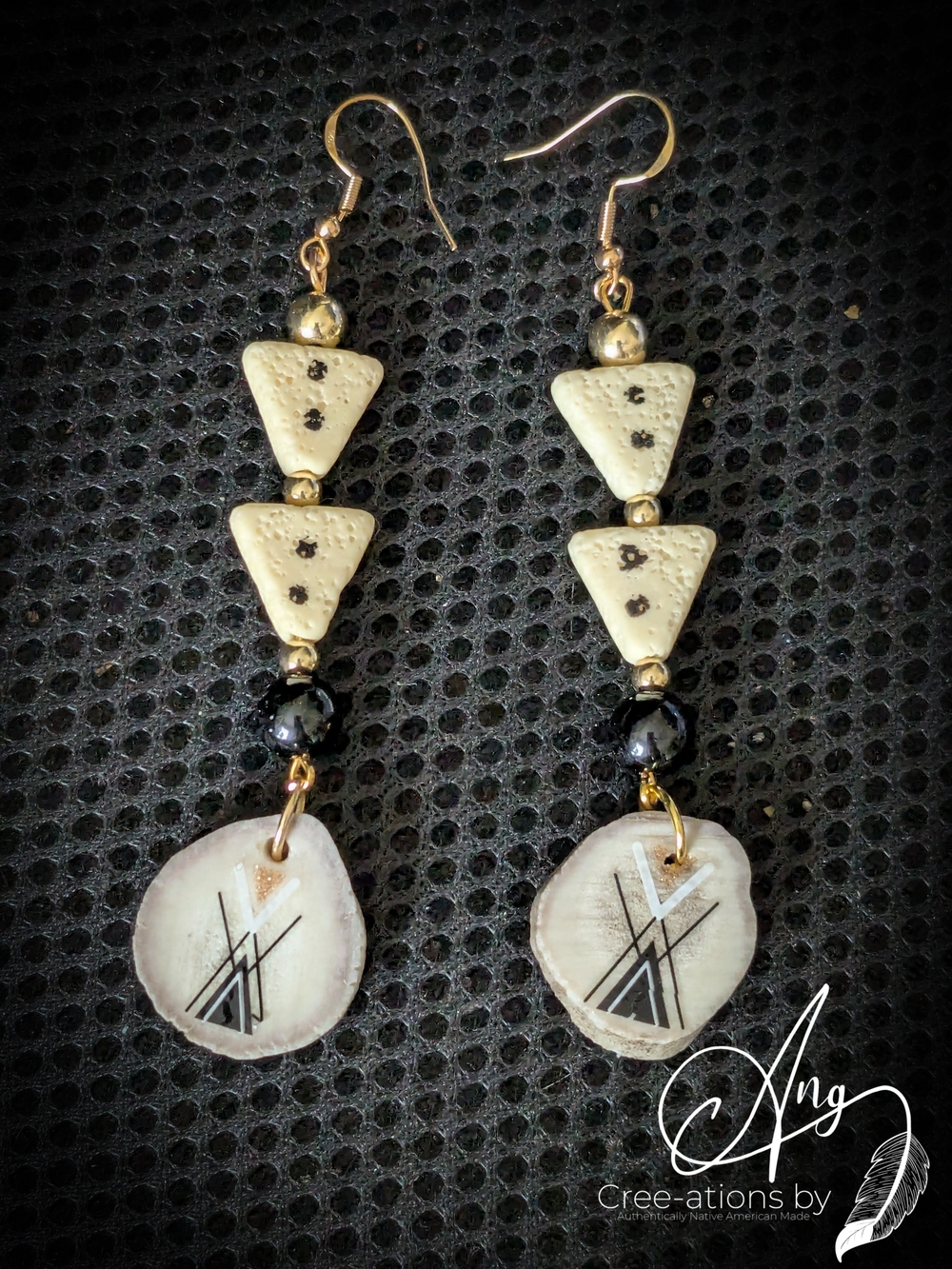 Indigenous Created Tipi Elk Antler & Triangle Lava Bead Earrings